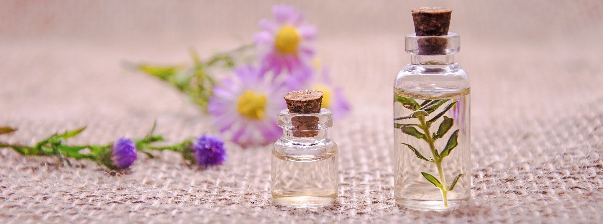 Two bottles of essential oil for aromatherapy