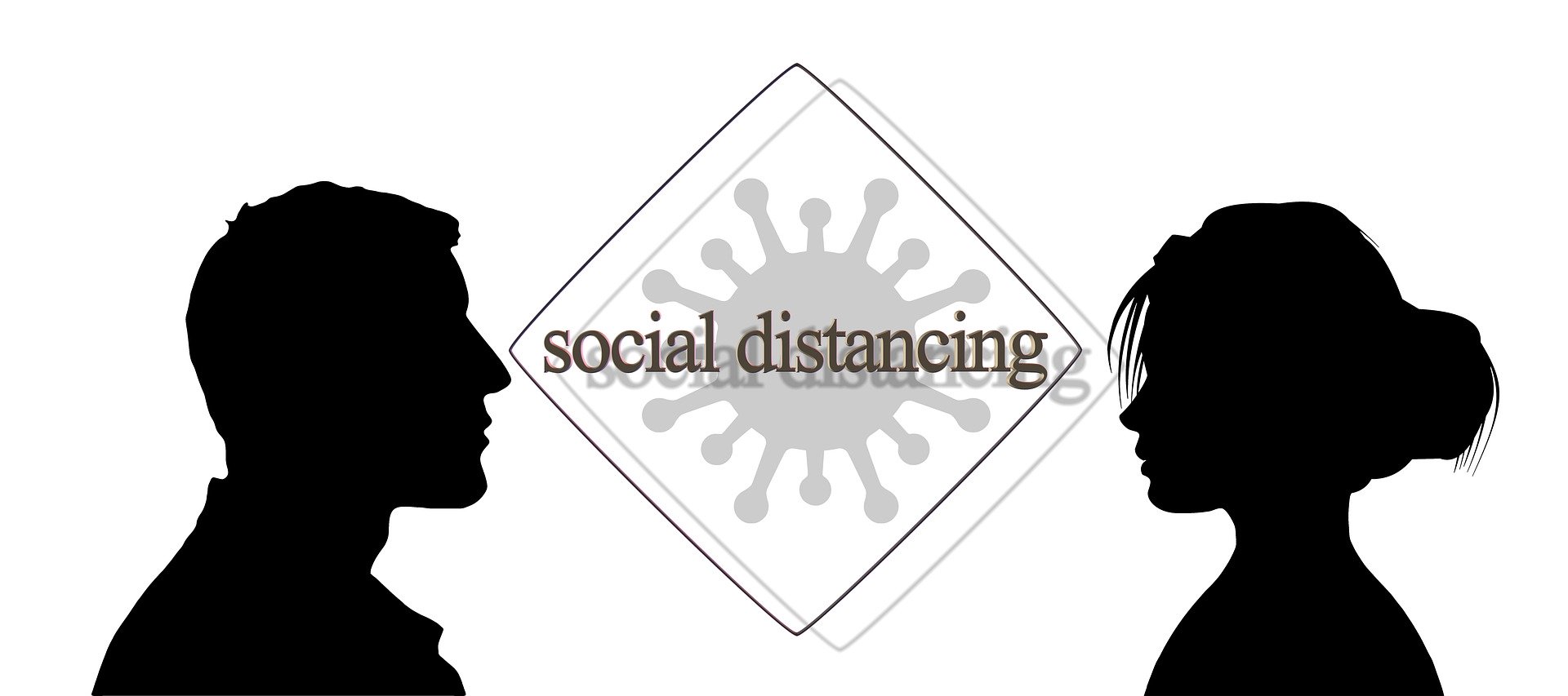 illustration of social distancing: shadows of man and woman keeping distance